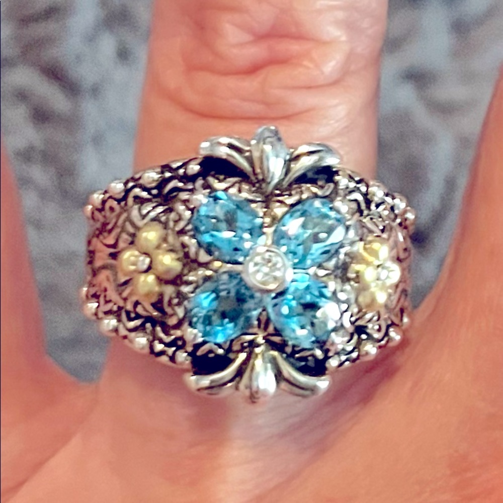 Barbara Bixby Sterling Silver, 18k, Blue Topaz ring